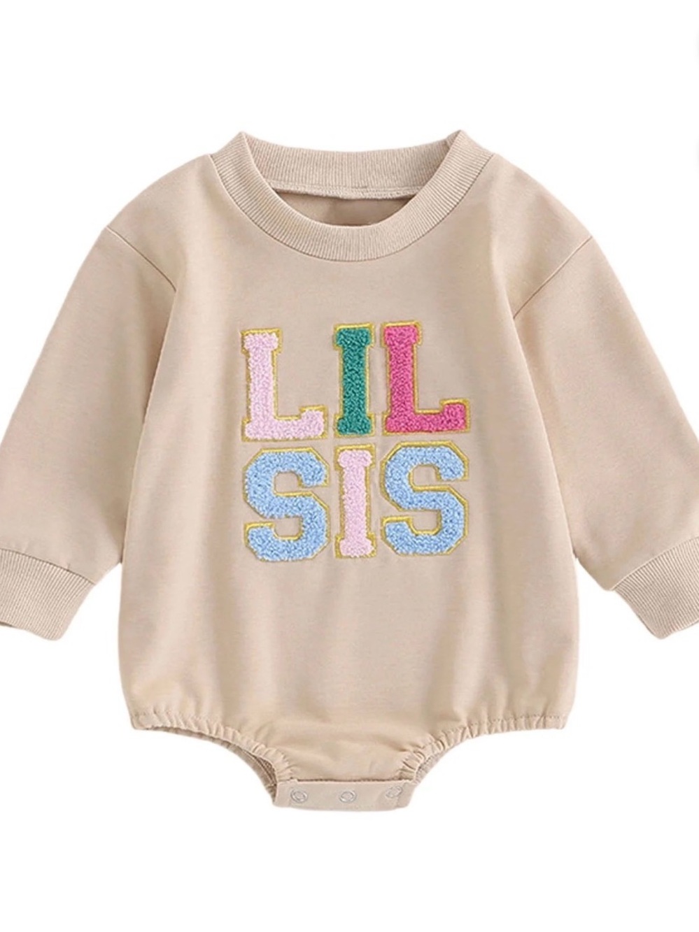 Lil Sis Embroidered Beige Baby Bodysuit